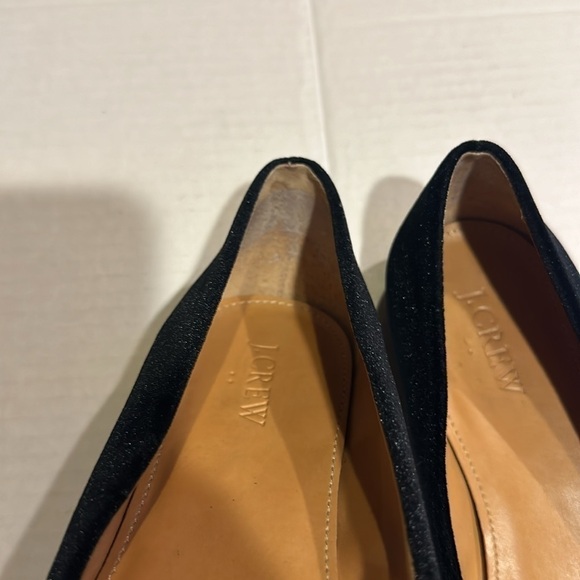 J Crew Amelia velvet cap gold toe flats black velvet pointy shoes size 8 1/2 - Picture 9 of 10